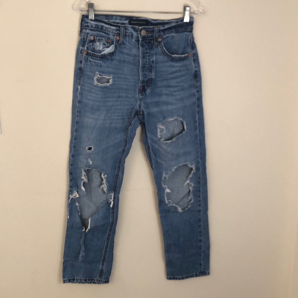 Aéropostale 90’s Super High Rise Straight Jeans cotton hemp distressed Size 4